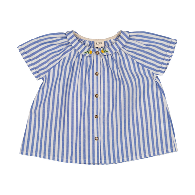 【LOIR Paris】SHIRT CEZANNE Large blue stripes 半袖シャツ 12m,18m,24m,36m（Sub Image-1） | Coucoubebe/ククベベ