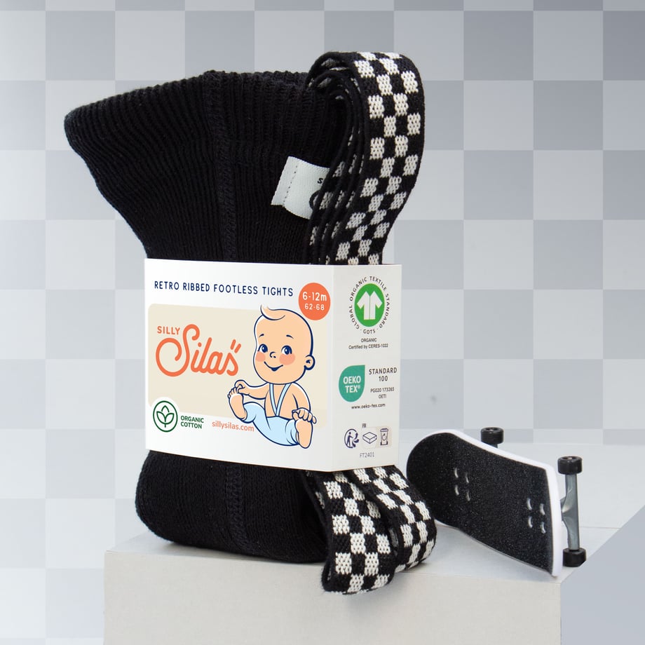 【新品未使用】シリーサイラス　フットレス  6-12m SILLY Silas】Footless Collection Classic Black Checked