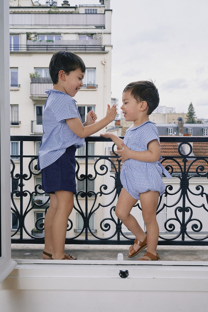 【Maison Marelle】【予約】Romper FOCH gingham blue ロンパース 1m,3m,6m,12m,18m,24m,36m  | Coucoubebe/ククベベ