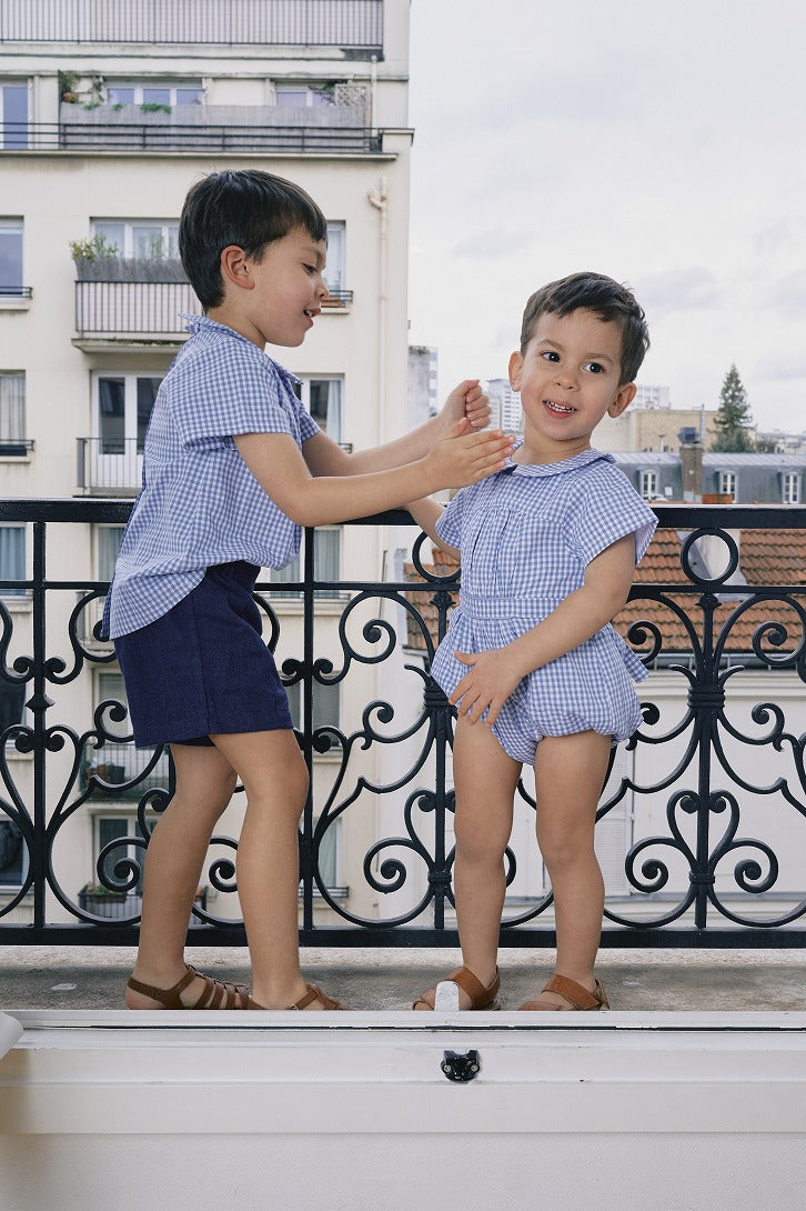 【Maison Marelle】【予約】Romper FOCH gingham blue ロンパース 1m,3m,6m,12m,18m,24m,36m  | Coucoubebe/ククベベ