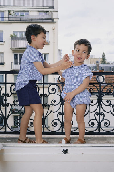 【Maison Marelle】【予約】Romper FOCH gingham blue ロンパース 1m,3m,6m,12m,18m,24m,36m（Sub Image-7） | Coucoubebe/ククベベ