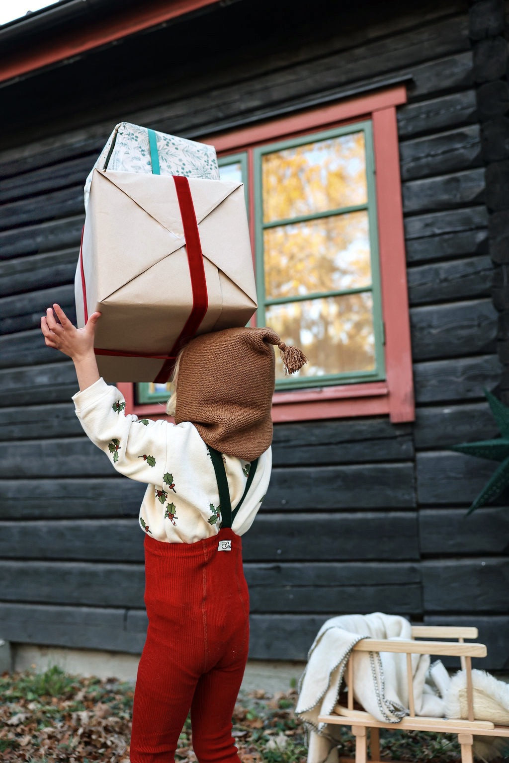 【SILLY Silas】Classic Footed Maple Leaf×Dark Forest Green タイツ 3-6m  | Coucoubebe/ククベベ