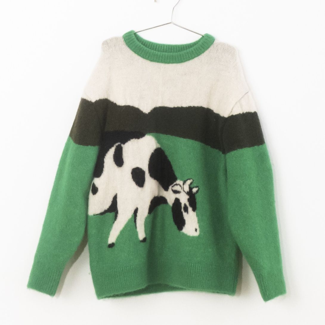 【FISH&KIDS】COW KNIT GREEN ニット 2-3y,4-5y  | Coucoubebe/ククベベ