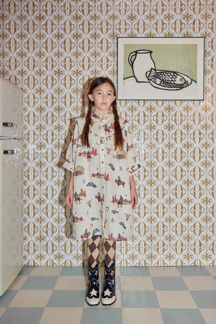 【FISH&KIDS】COWBOY DRESS BEIGE ワンピース 2-3y,4-5y  | Coucoubebe/ククベベ