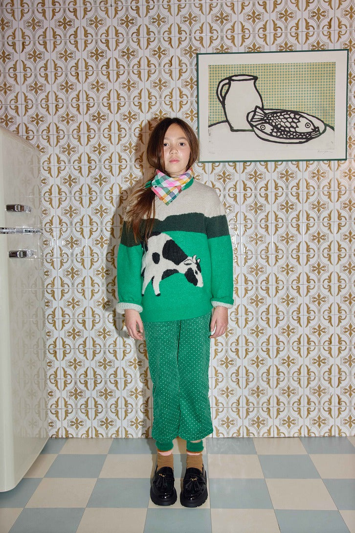 【FISH&KIDS】COW KNIT GREEN ニット 2-3y,4-5y  | Coucoubebe/ククベベ