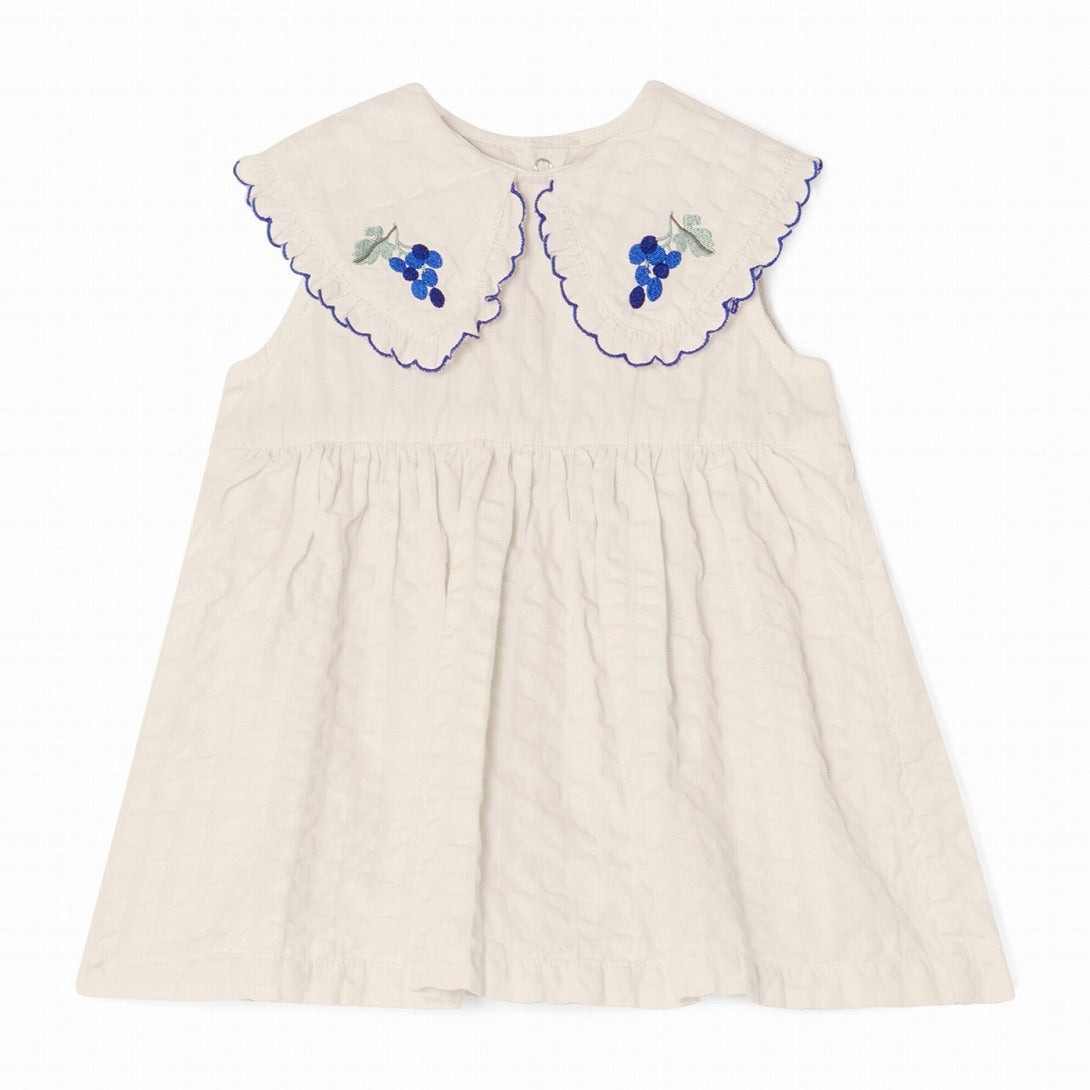 【garbo&friends】Ecru Seersucker Collar Romper Dress ロンパース 2-6m,6-12m  | Coucoubebe/ククベベ