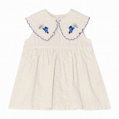 【garbo&friends】Ecru Seersucker Collar Romper Dress ロンパース 2-6m,6-12m（Sub Image-1） | Coucoubebe/ククベベ