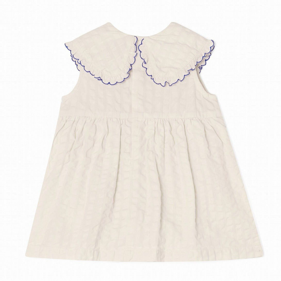 【garbo&friends】Ecru Seersucker Collar Romper Dress ロンパース 2-6m,6-12m  | Coucoubebe/ククベベ