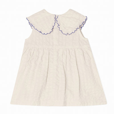 【garbo&friends】Ecru Seersucker Collar Romper Dress ロンパース 2-6m,6-12m（Sub Image-2） | Coucoubebe/ククベベ