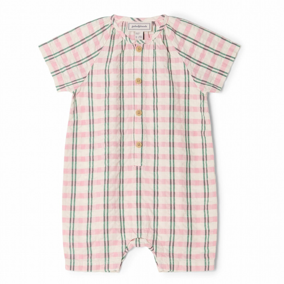 【garbo&friends】Check Carnation Seersucker Onesie ロンパース 2-6m,6-12m  | Coucoubebe/ククベベ