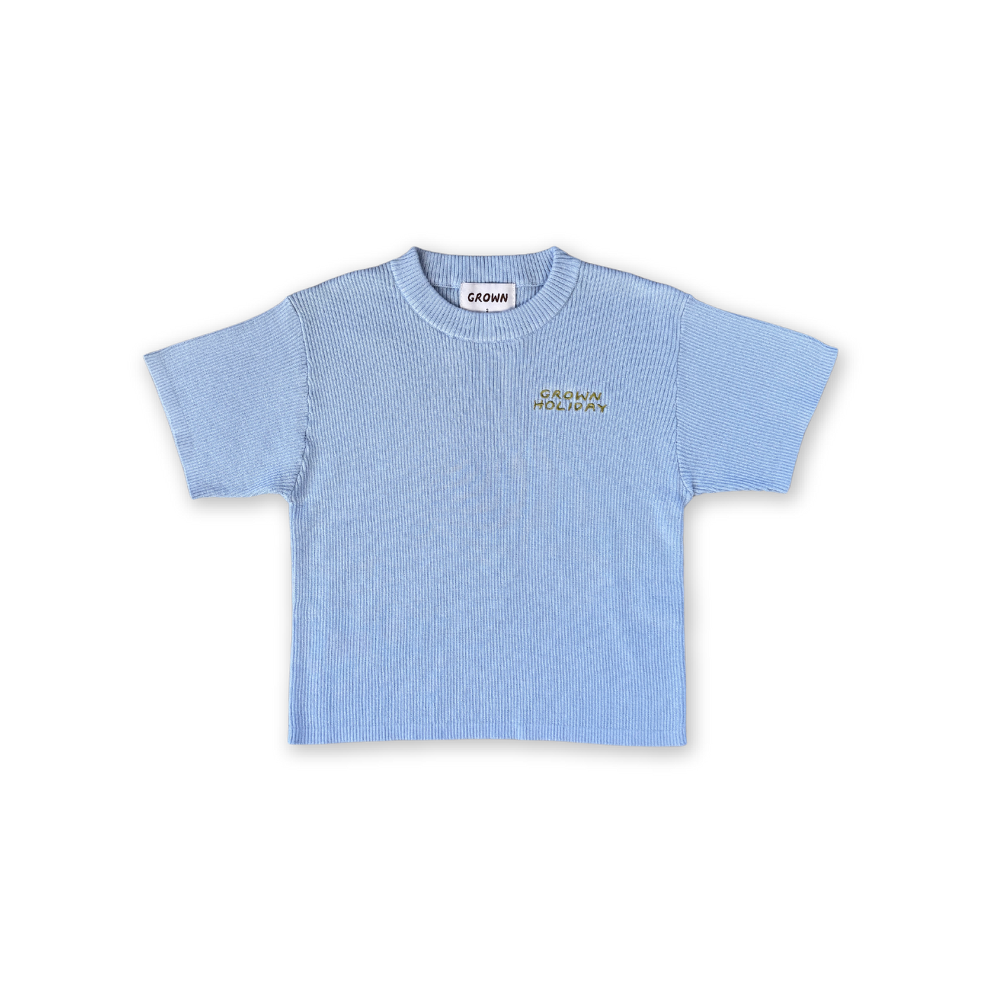 【GROWN】Organic Ribbed Knit Logo Tee Ocean Tシャツ 12-18m,18-24m,2-3y,3-4y  | Coucoubebe/ククベベ