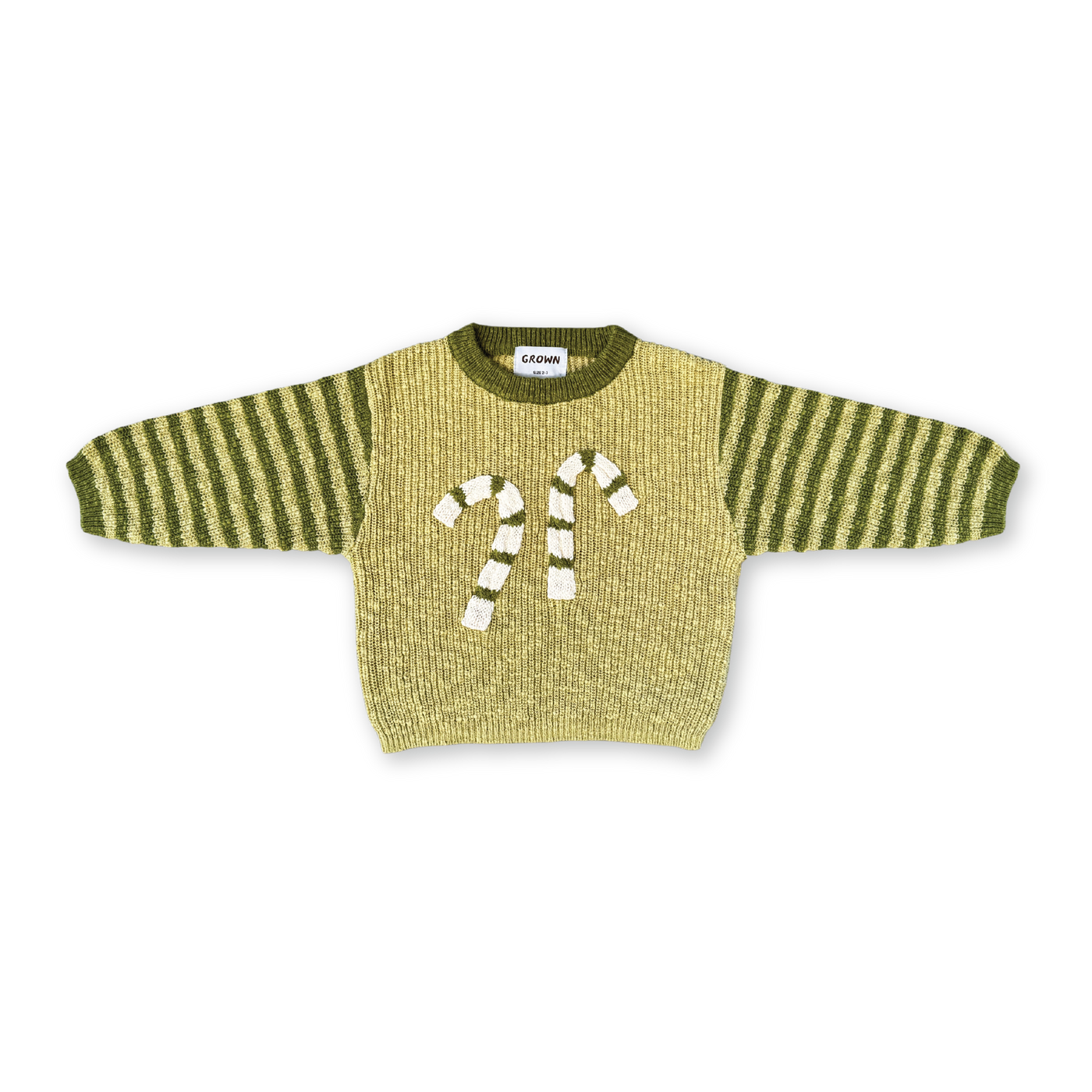 【GROWN】Candy Cane Christmas Jumper Olive ニット 12-18m,18-3y,3-6y  | Coucoubebe/ククベベ
