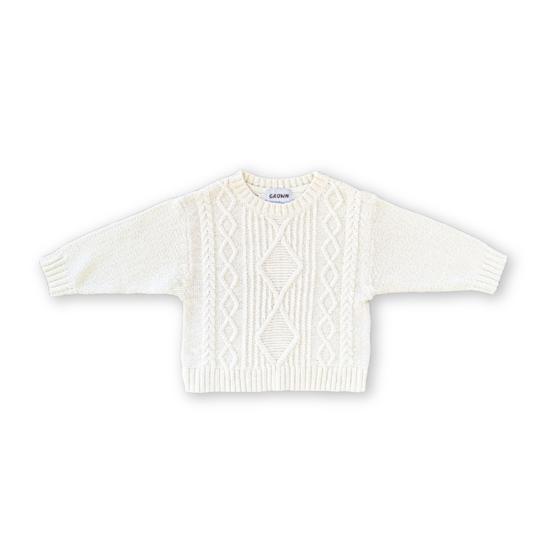 【GROWN】Chunky Cable Knit Pull Over Milk ニット 12-18m,18-24m,2-3y,3-4y  | Coucoubebe/ククベベ