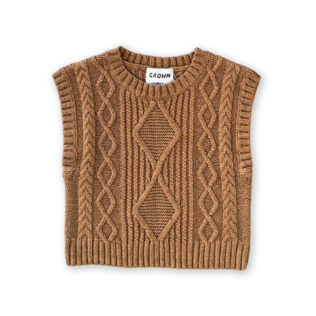 【GROWN】Chunky Cable Knit Vest Toast ベスト 12-18m,18-24m,2-3y,3-4y  | Coucoubebe/ククベベ