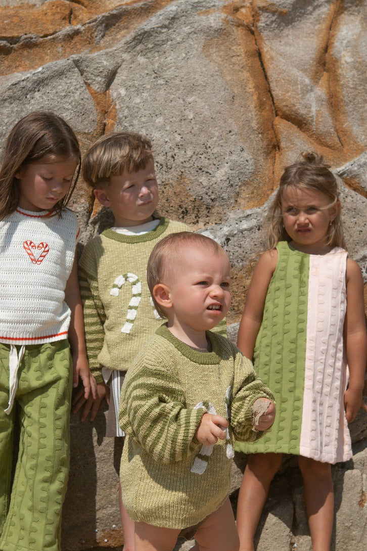 【GROWN】Candy Cane Christmas Jumper Olive ニット 12-18m,18-3y,3-6y  | Coucoubebe/ククベベ