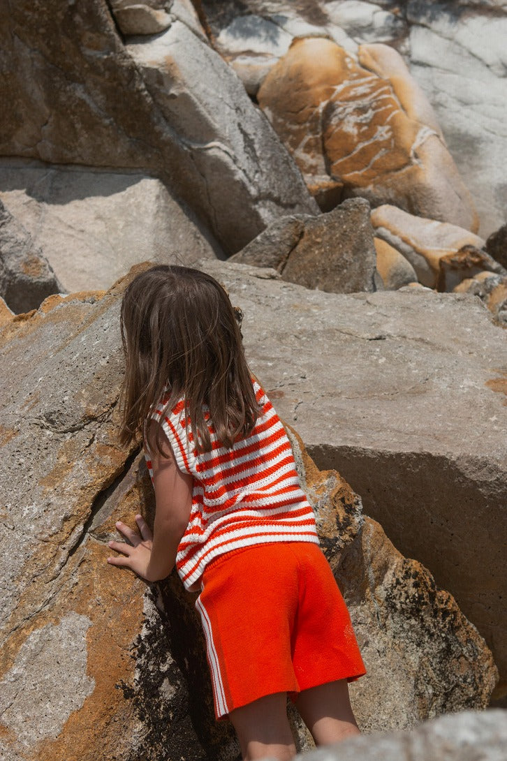 【GROWN】Knitted Crochet Shell Vest Chilli ベスト 12-18m,18-24m,2-3y,3-4y  | Coucoubebe/ククベベ