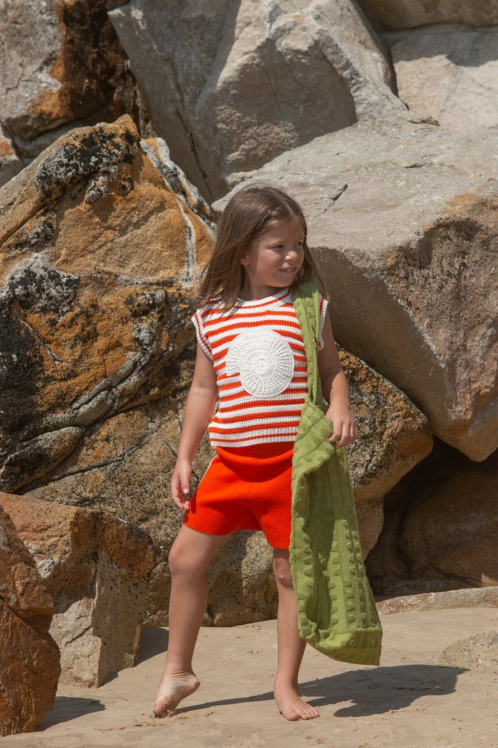 【GROWN】Knitted Crochet Shell Vest Chilli ベスト 12-18m,18-24m,2-3y,3-4y  | Coucoubebe/ククベベ