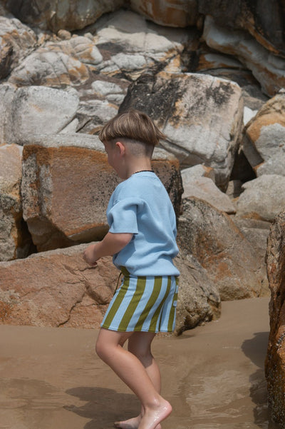 【GROWN】Vertical Stripe Knit Shorts Ocean&Leaf ショーツ 6-12m,12-18m,18-24m,2-3y,3-4y（Sub Image-4） | Coucoubebe/ククベベ