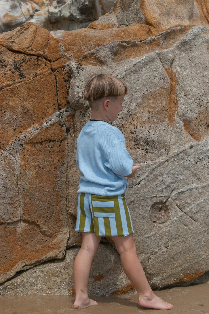 【GROWN】Vertical Stripe Knit Shorts Ocean&Leaf ショーツ 6-12m,12-18m,18-24m,2-3y,3-4y  | Coucoubebe/ククベベ