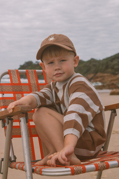 【GROWN】Organic Vertical Stripe Knit Romper Grey Marle & Brownie ロンパース 3-6m,6-12m,12-18m,18-24m（Sub Image-6） | Coucoubebe/ククベベ