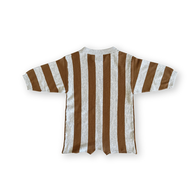 【GROWN】Organic Vertical Stripe Knit Romper Grey Marle & Brownie ロンパース 3-6m,6-12m,12-18m,18-24m（Sub Image-2） | Coucoubebe/ククベベ