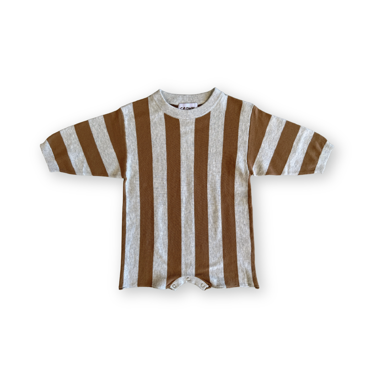 【GROWN】Organic Vertical Stripe Knit Romper Grey Marle & Brownie ロンパース 3-6m,6-12m,12-18m,18-24m  | Coucoubebe/ククベベ
