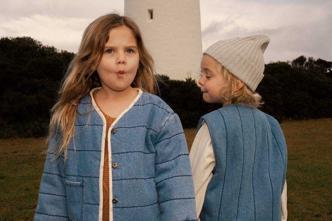 【GROWN】Quilted Reversible Vest Denim&Paint ベスト 12-18m,18-24m,2-3y,3-4y  | Coucoubebe/ククベベ