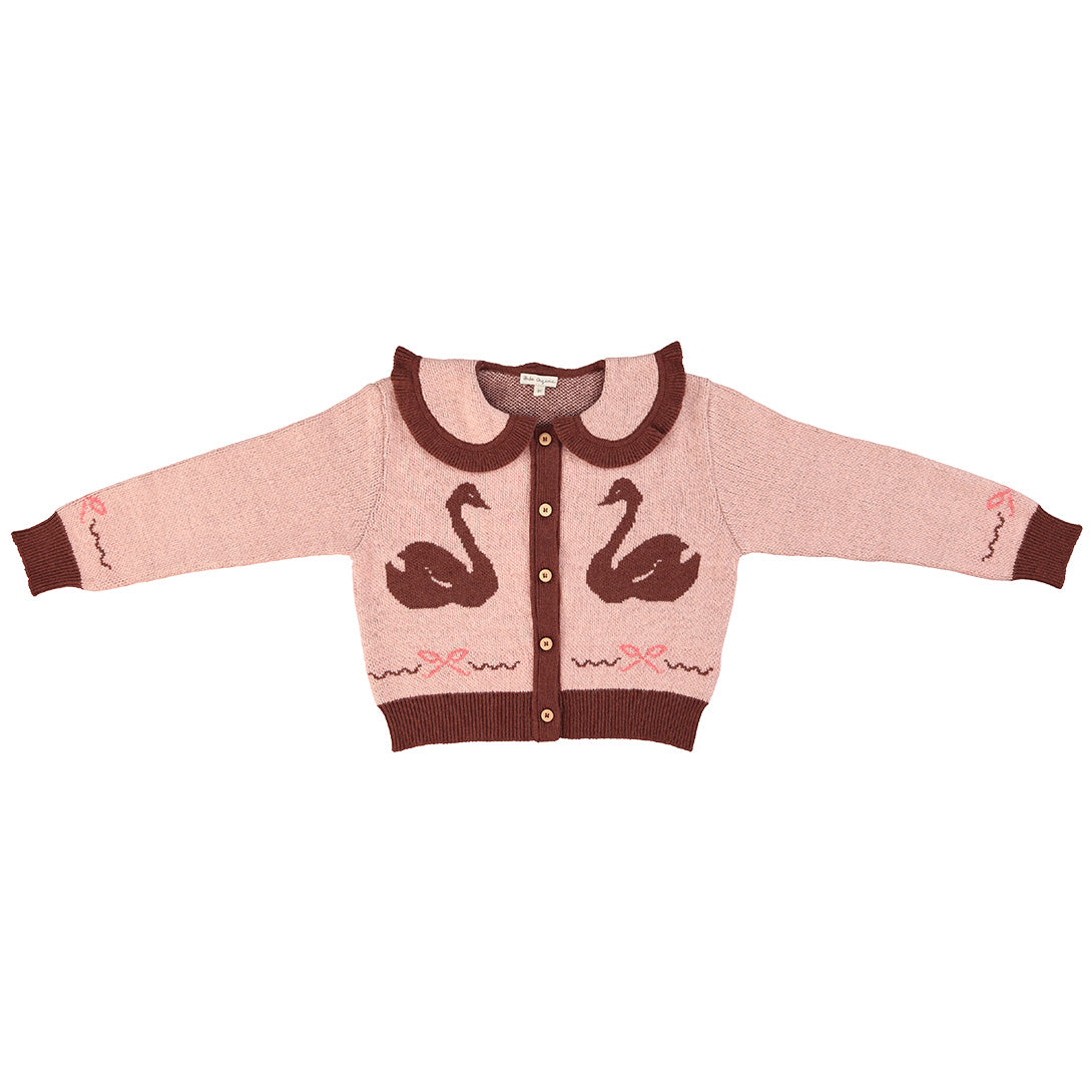 【Bebe Organic】Harriet Cardigan Dusty Pink Swans カーディガン 2Y,3Y,4Y  | Coucoubebe/ククベベ
