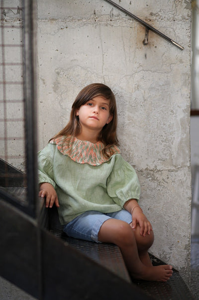 【Kalinka】Liliana Shirt Sage/ Sunset シャツ 2y,4y（Sub Image-2） | Coucoubebe/ククベベ