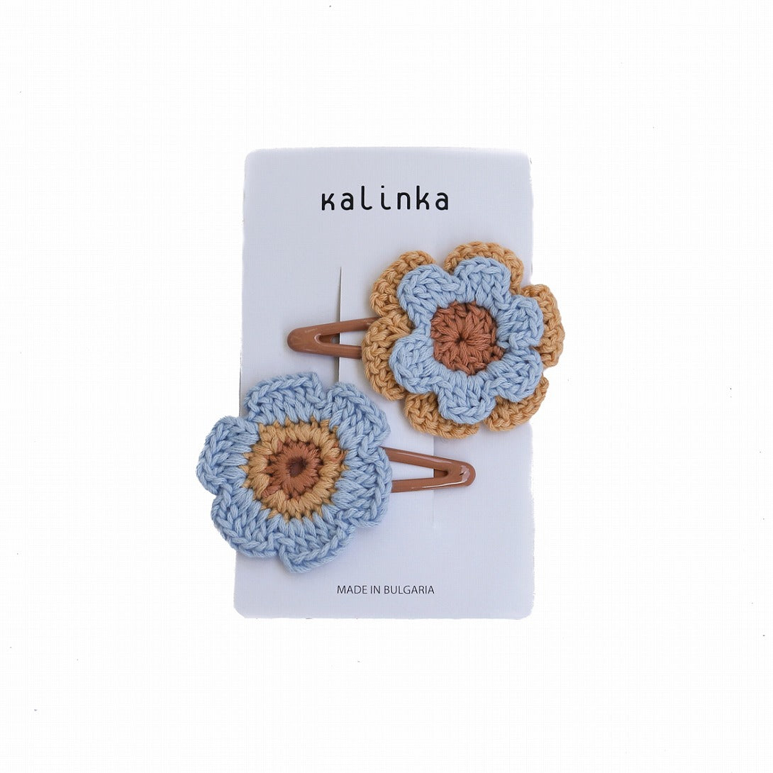 【Kalinka】Flower Crochet Clip Set Powder Blue ヘアクリップセット  | Coucoubebe/ククベベ