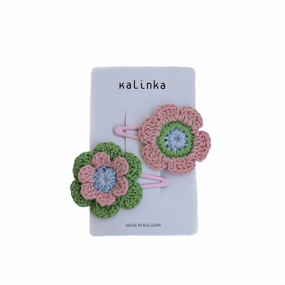 【Kalinka】Flower Crochet Clip Set Dusty Pink ヘアクリップセット  | Coucoubebe/ククベベ