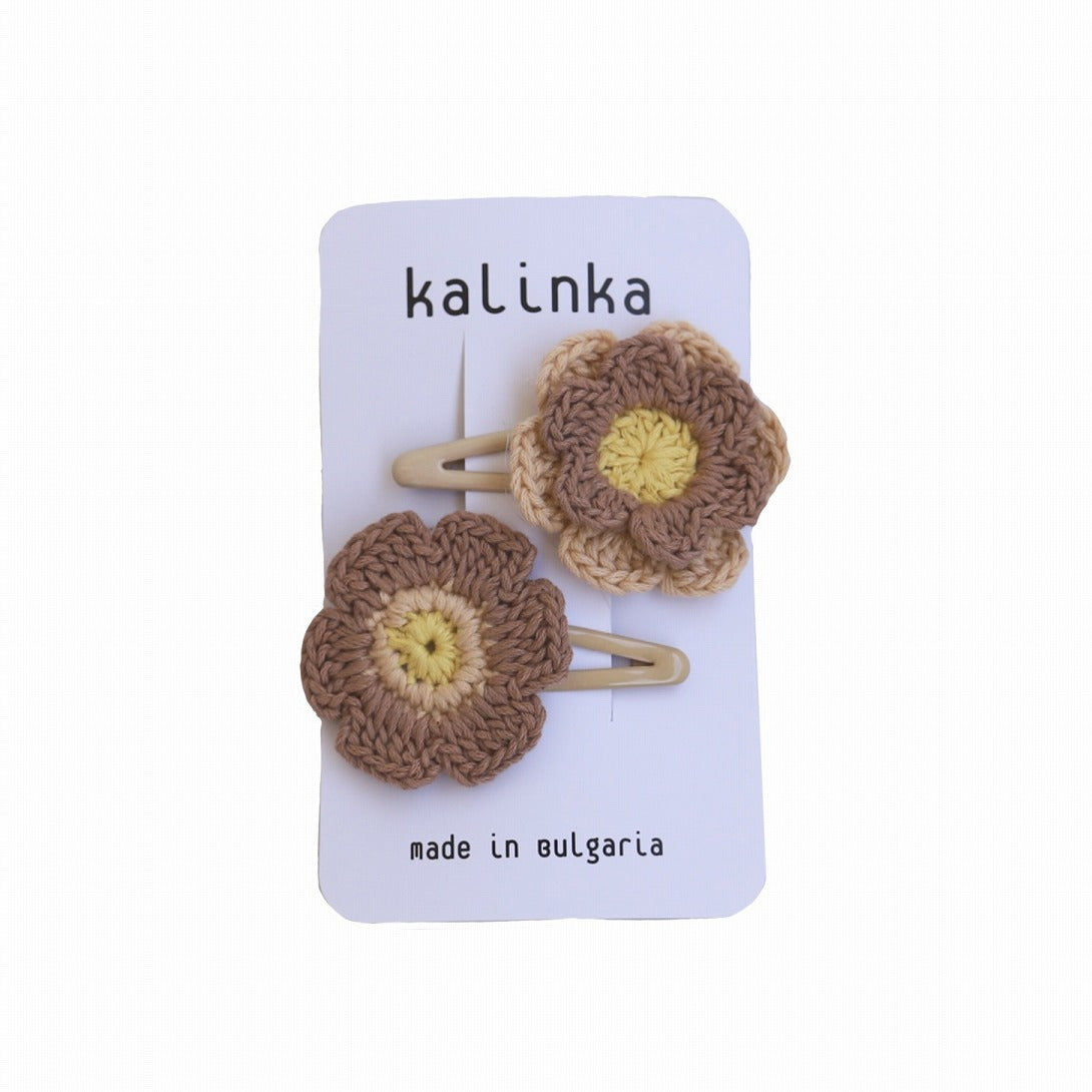 【Kalinka】Flower Crochet Clip Set Toffee/Latte ヘアクリップセット  | Coucoubebe/ククベベ