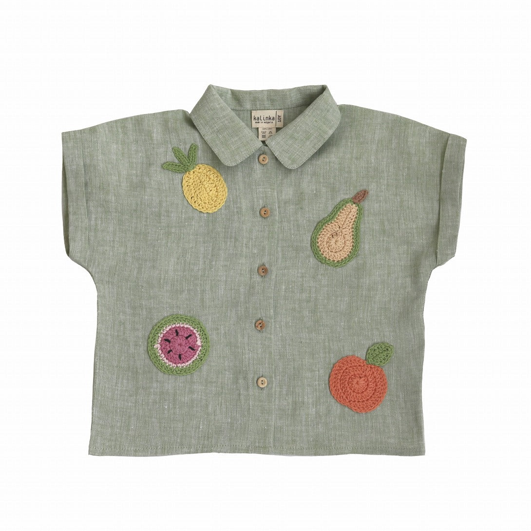 【Kalinka】Olive Shirt Sage シャツ 2y,4y  | Coucoubebe/ククベベ