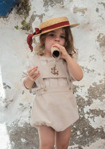 【Popelin】【30%OFF】Sand anchor motif dungarees with straps ダンガリー 9/12m,12/18m,18/24m（Sub Image-4） | Coucoubebe/ククベベ