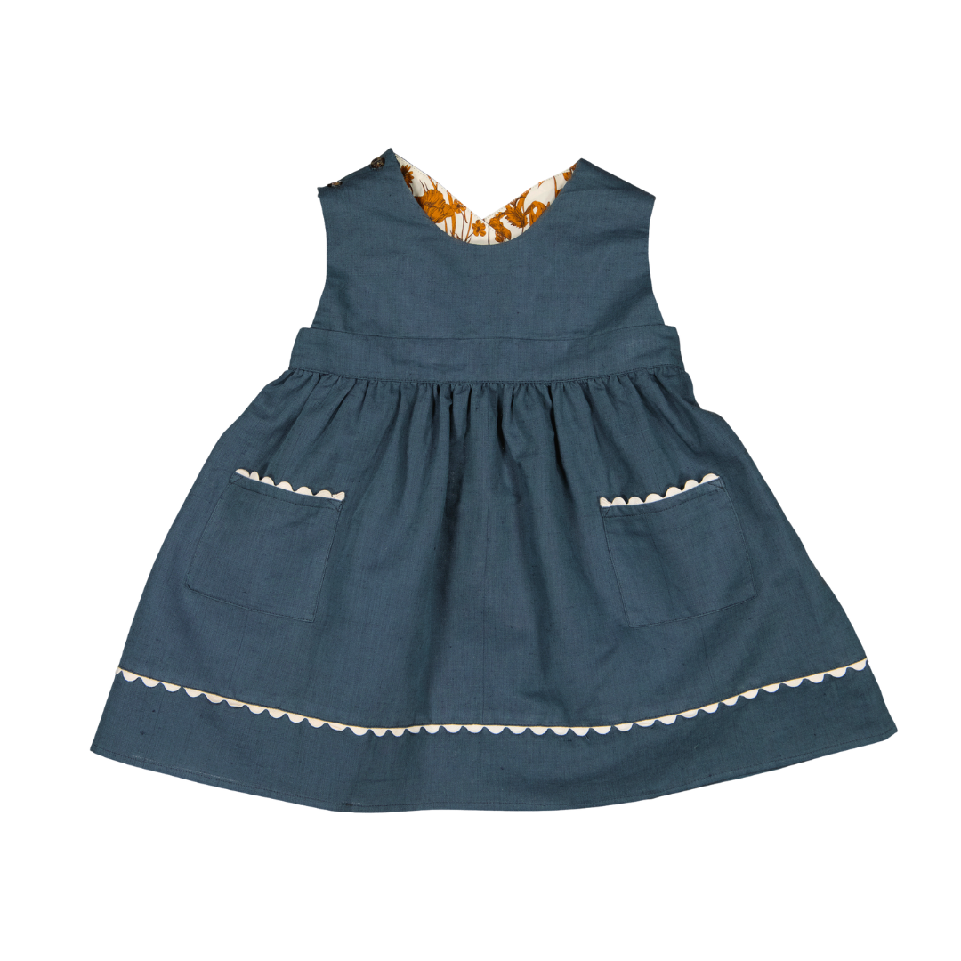 【LOIR Paris】DRESS LUTECE Marine blue linen cotton ワンピース 18m,24m  | Coucoubebe/ククベベ