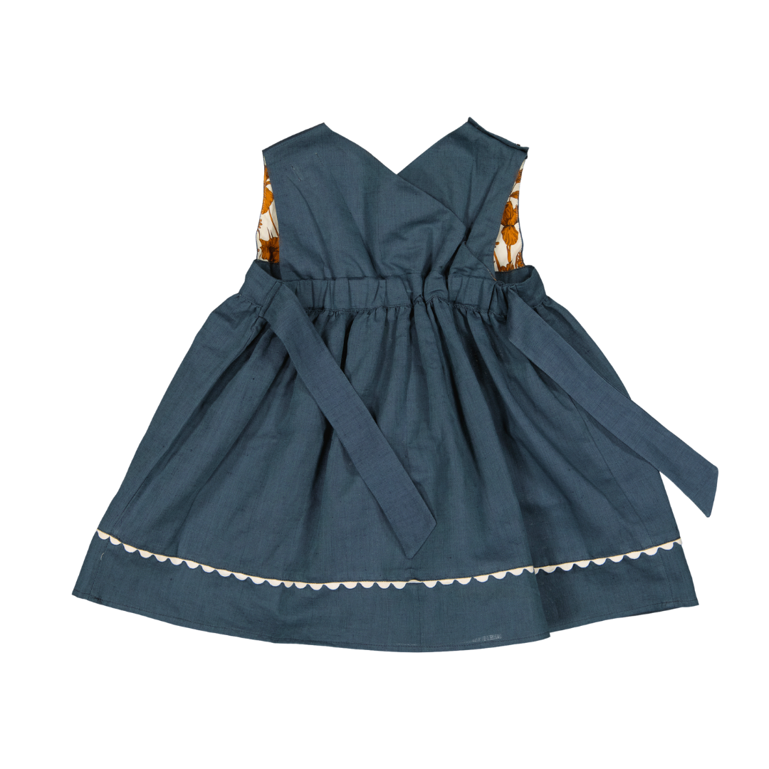 【LOIR Paris】DRESS LUTECE Marine blue linen cotton ワンピース 18m,24m  | Coucoubebe/ククベベ