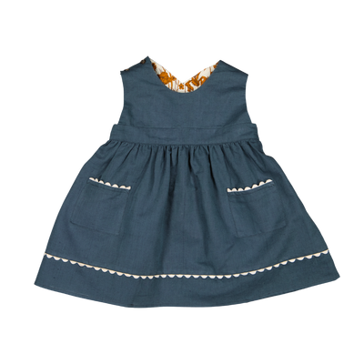 【LOIR Paris】DRESS LUTECE Marine blue linen cotton ワンピース 18m,24m（Sub Image-1） | Coucoubebe/ククベベ