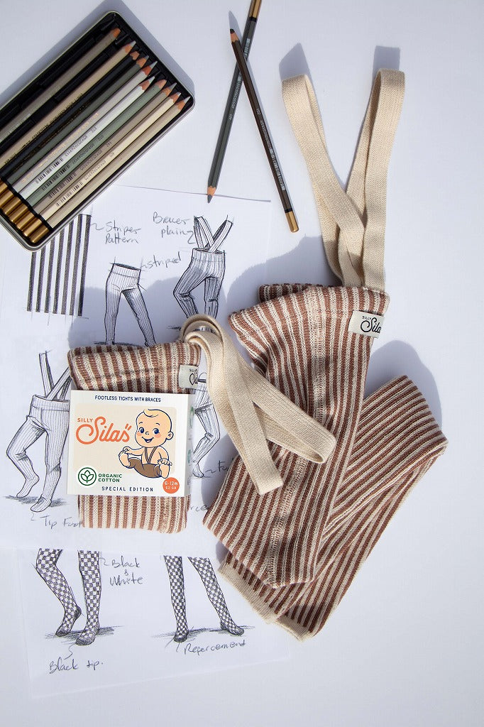 【SILLY Silas】【一部予約販売】Footless Collection Granola×Cream Striped レギンス 6-12m,1-2y,2-3y,3-4y  | Coucoubebe/ククベベ