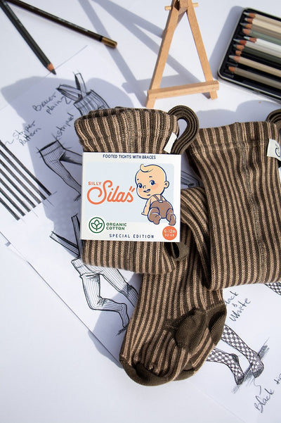 【SILLY Silas】【予約販売】Seaweed Brown×Peanut Striped タイツ 3-6m,6-12m,1-2y（Sub Image-2） | Coucoubebe/ククベベ