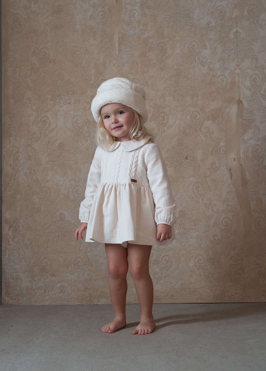 【Popelin】Off-white romper suit with skirt and baby collar ロンパース 9/12m,12/18m,18/24m  | Coucoubebe/ククベベ