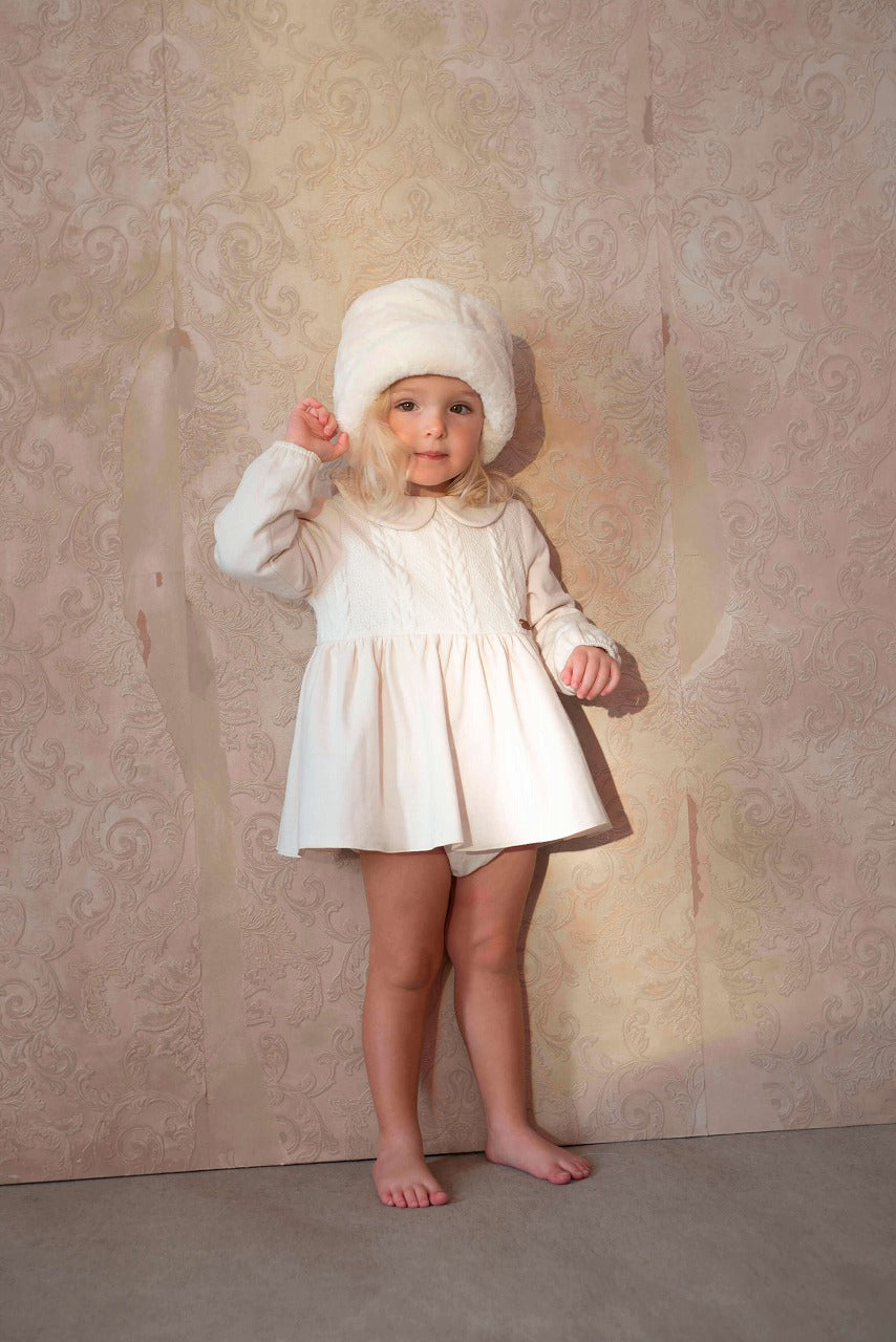 【Popelin】Off-white romper suit with skirt and baby collar ロンパース 9/12m,12/18m,18/24m  | Coucoubebe/ククベベ