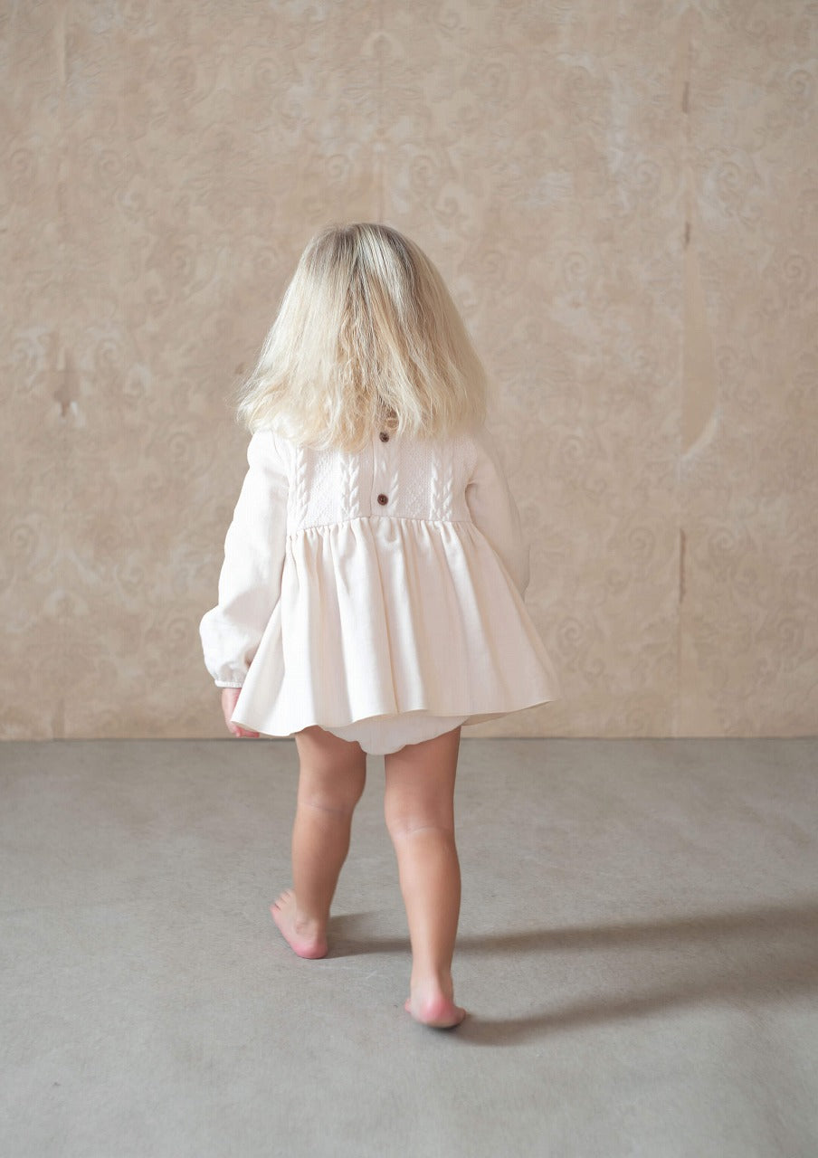 【Popelin】Off-white romper suit with skirt and baby collar ロンパース 9/12m,12/18m,18/24m  | Coucoubebe/ククベベ