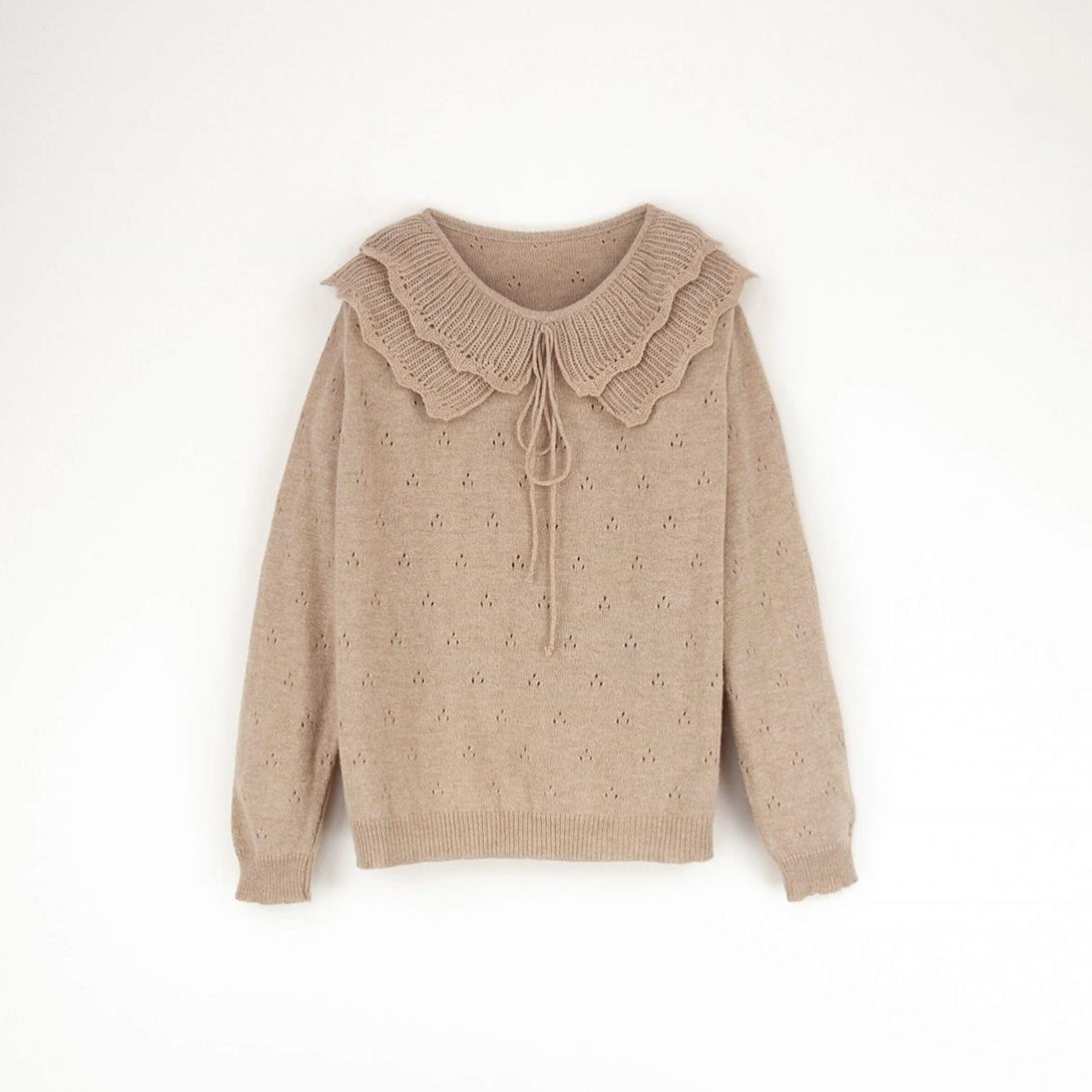 【Popelin】【40%OFF】Beige knitted jersey with double frill collar 襟付きニット 12/18m,18/24m  | Coucoubebe/ククベベ