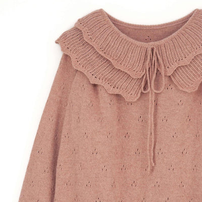 【Popelin】【40%OFF】Dusty pink knitted jersey with double frill collar 襟付きニット 12/18m,18/24m（Sub Image-4） | Coucoubebe/ククベベ