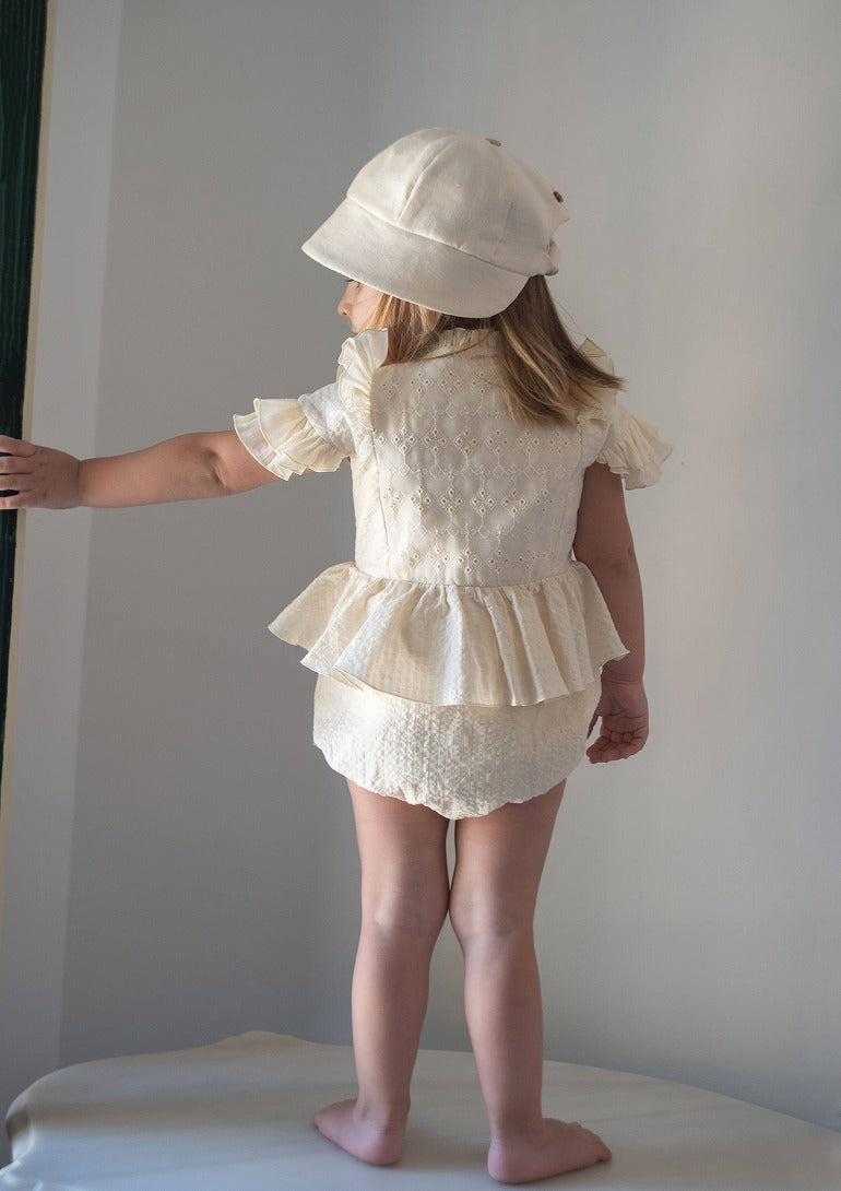 Popelin】【30％OFF】Off-white contrasting romper suit with