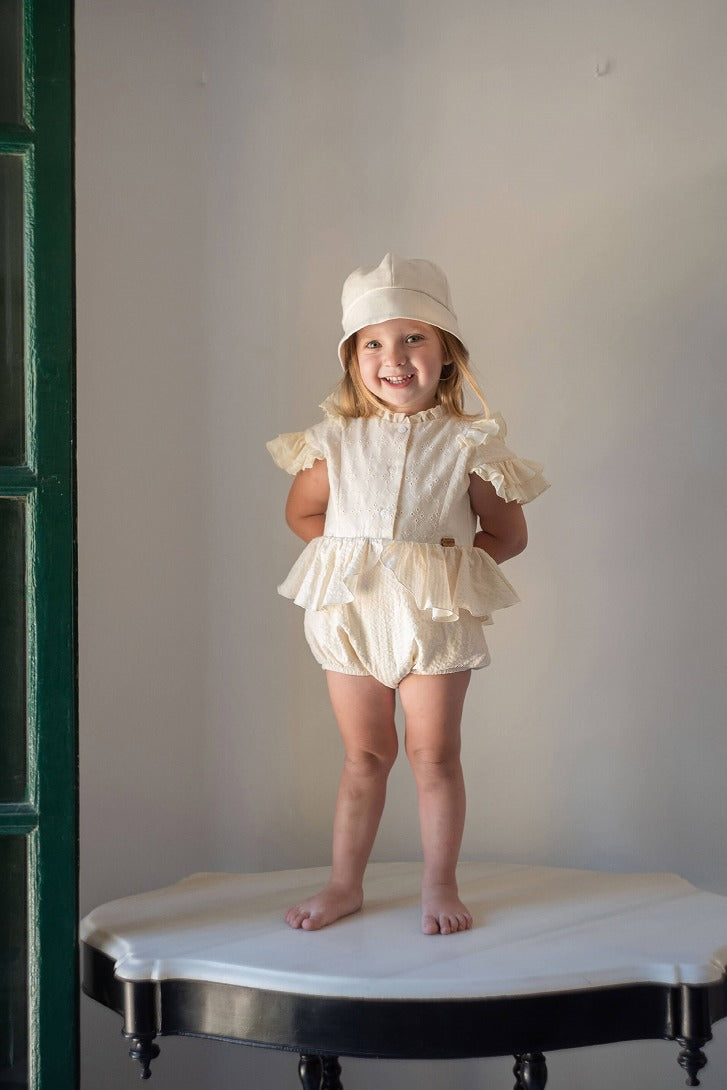 Popelin】【30％OFF】Off-white contrasting romper suit with