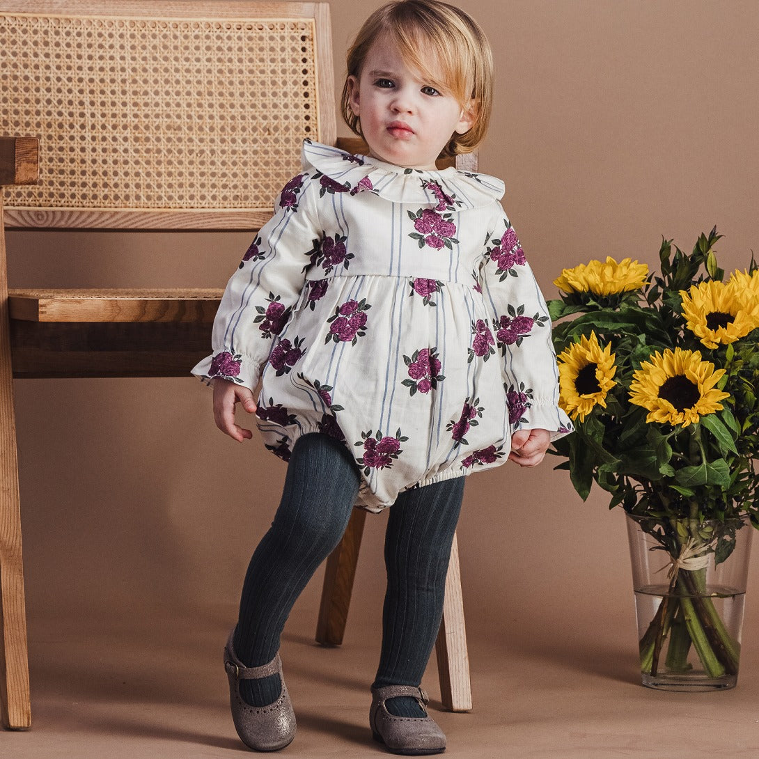 【LOIR Paris】Barboteuse NINE PEONIES & STRIPES ロンパース 12m,18m,24m  | Coucoubebe/ククベベ