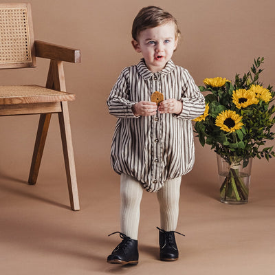 【LOIR Paris】【予約販売】Barboteuse ORSO FLOCKED CREAMSTRIPES ロンパース 12m,18m,24m（Sub Image-3） | Coucoubebe/ククベベ