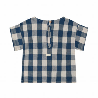 【organic zoo】Pottery Blue Gingham Boxy T-Shirt Tシャツ 6-12M,1-2Y,2-3Y,3-4Y（Sub Image-2） | Coucoubebe/ククベベ