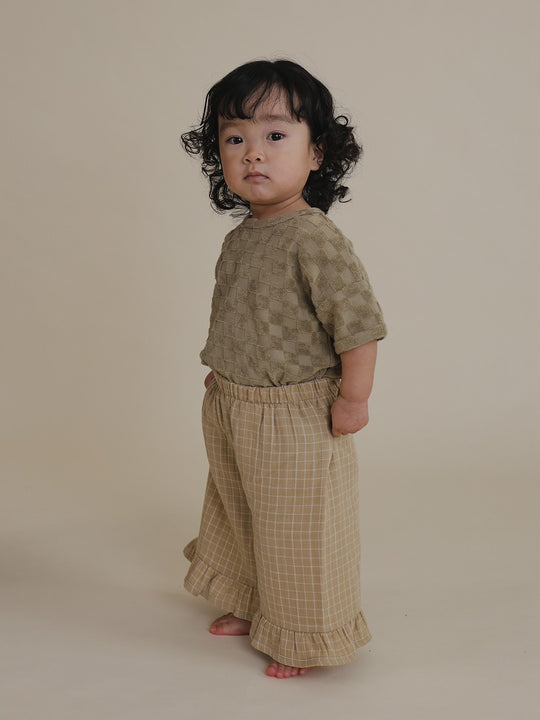 organic zoo】Grid Check Frill Culottes Wheat パンツ 1-2Y,2